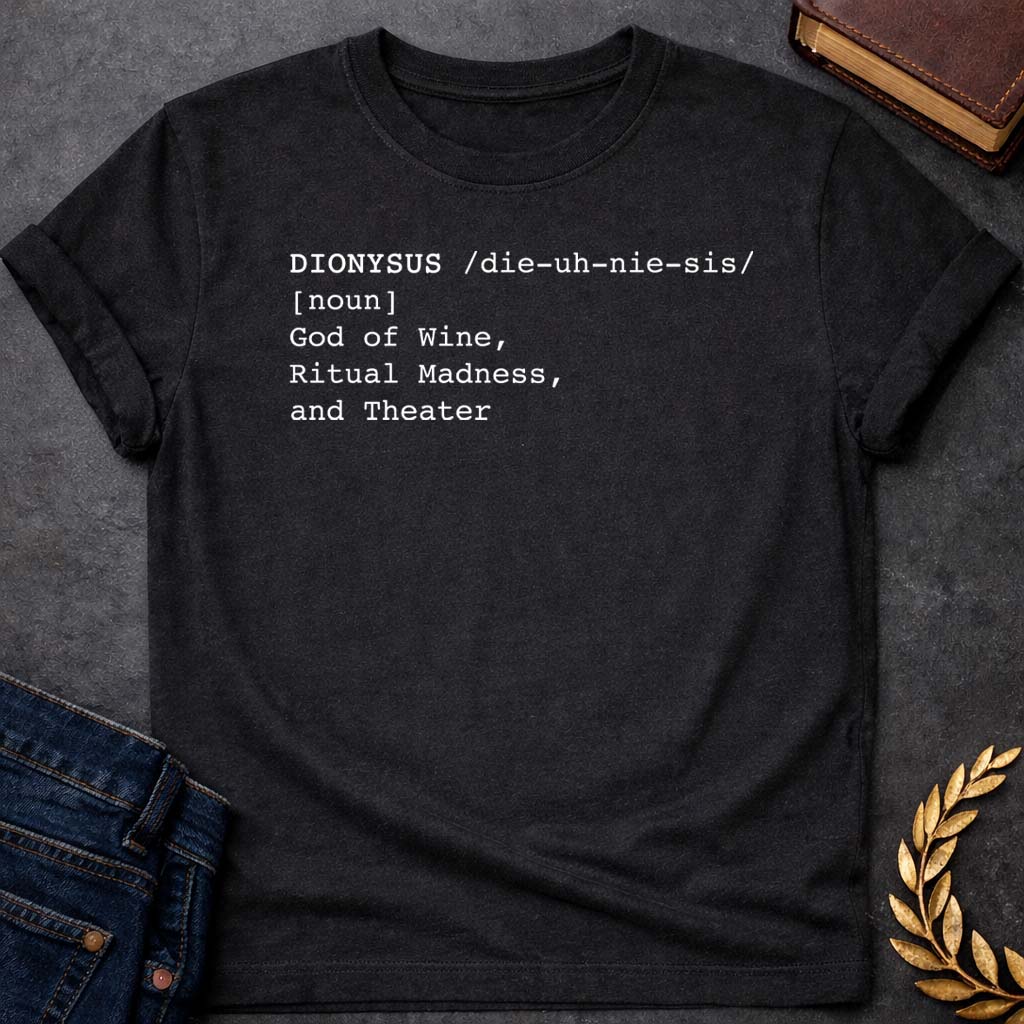 dionysus dictionary definition greek mythology youth heavy cotton™ tee featuring detailed Greek mythology artwork, symbolic design, and bold graphic style