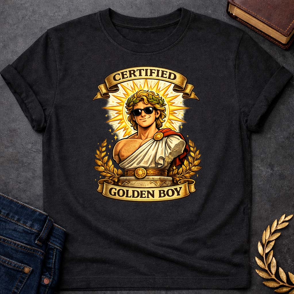 apollo certified golden boy greek mythology youth heavy cotton™ tee featuring detailed Greek mythology artwork, symbolic design, and bold graphic style
