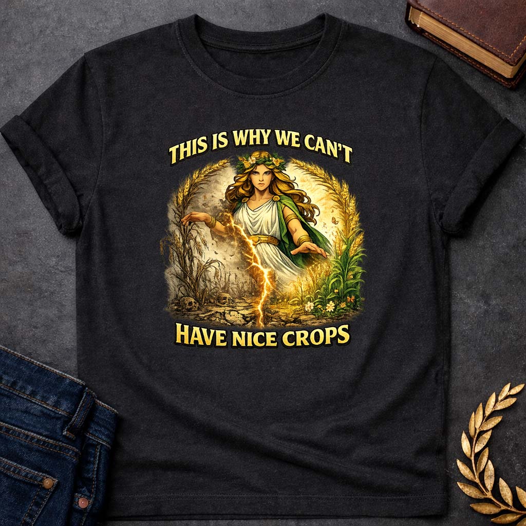 demeter this is why we cant have nice crops greek mythology youth t shirt featuring detailed Greek mythology artwork, symbolic design, and bold graphic style