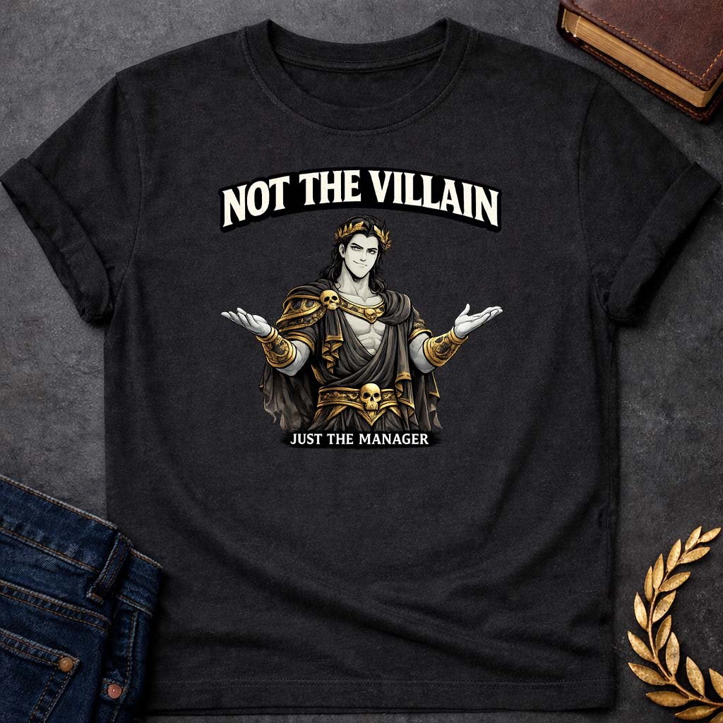 hades not the villain greek mythology adult t shirt featuring underworld king, skull motifs, dark Greek mythology design