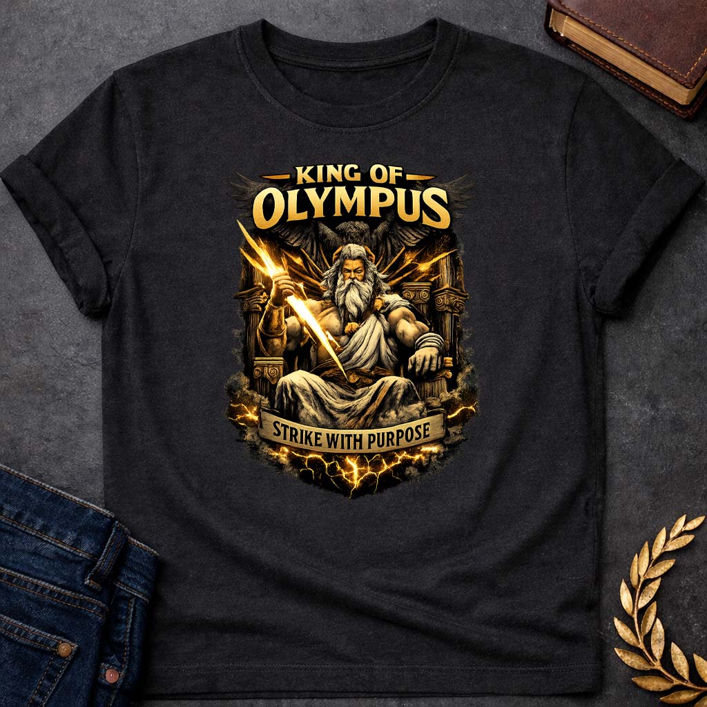 zeus king of olympus strike with purpose greek mythology kids heavy cotton™ tee featuring lightning bolt, sky god power symbolism in bold Greek mythology design