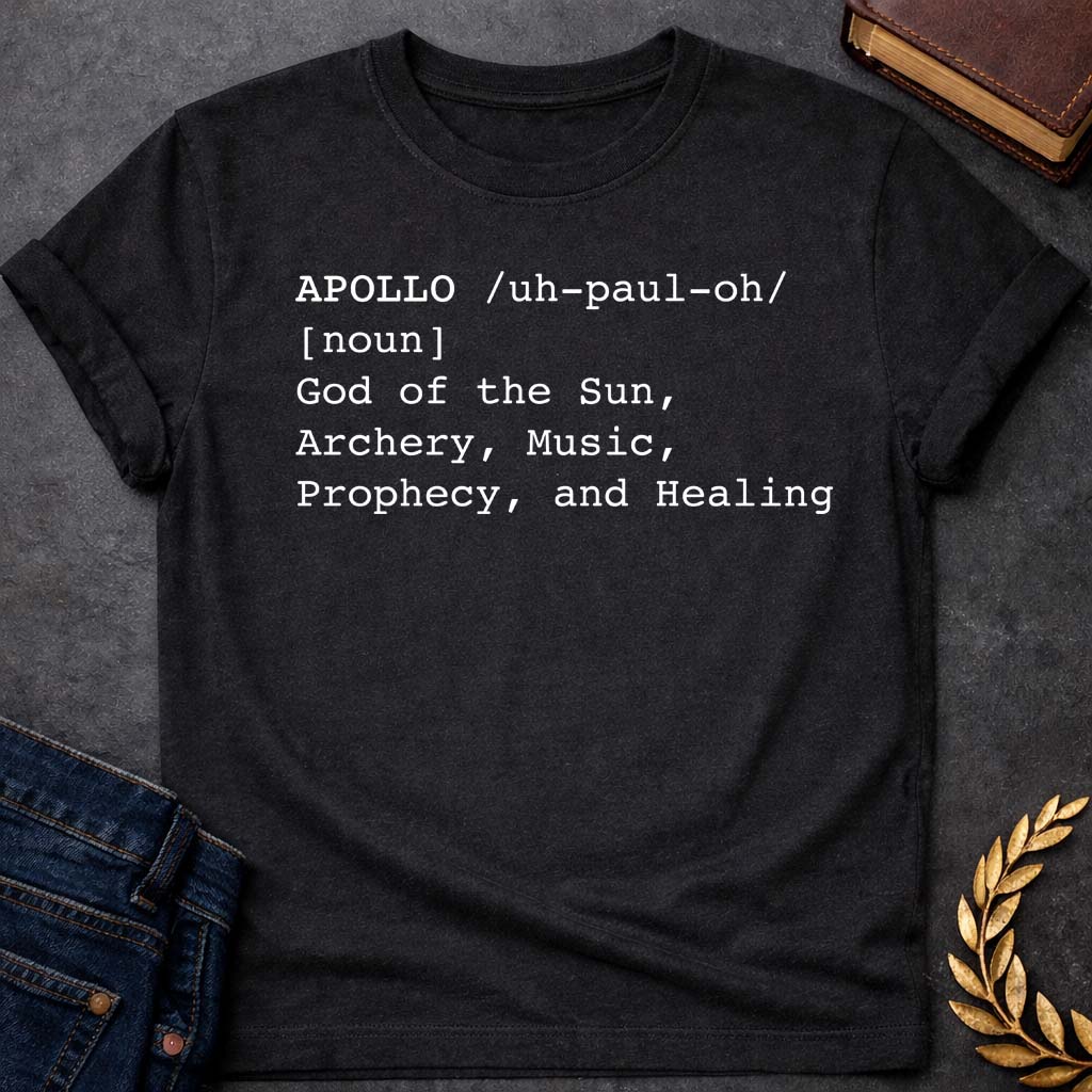 apollo dictionary definition greek mythology youth heavy cotton™ tee featuring detailed Greek mythology artwork, symbolic design, and bold graphic style