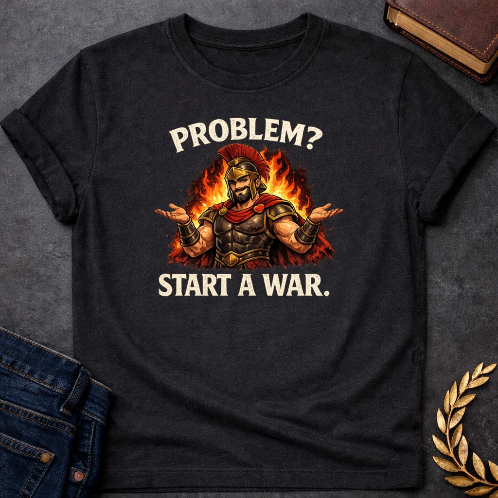 ares problem start a war greek mythology youth heavy cotton™ tee featuring warrior armor, battle symbolism, god of war Greek mythology design