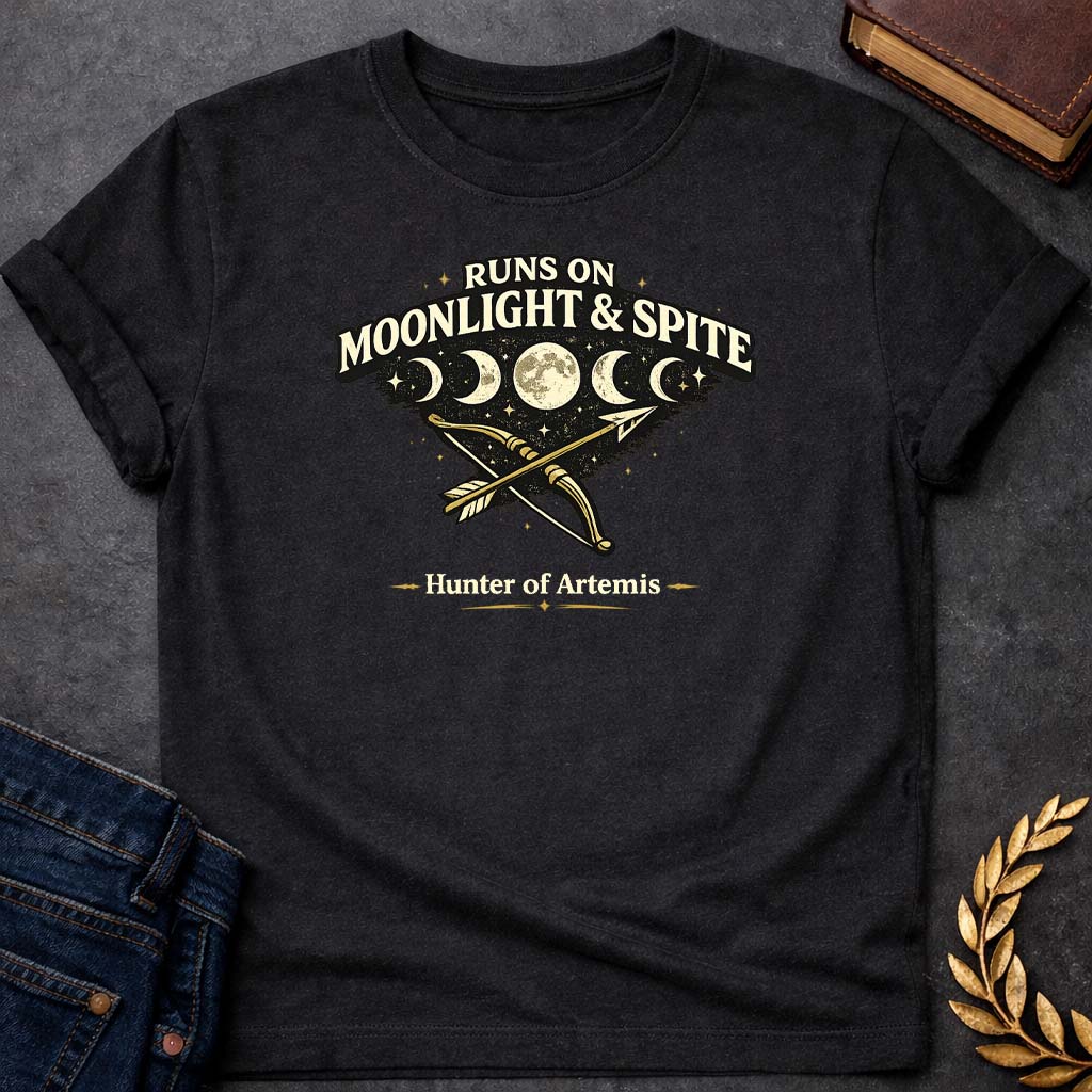 artemis runs on moonlight spite greek mythology youth t shirt featuring detailed Greek mythology artwork, symbolic design, and bold graphic style