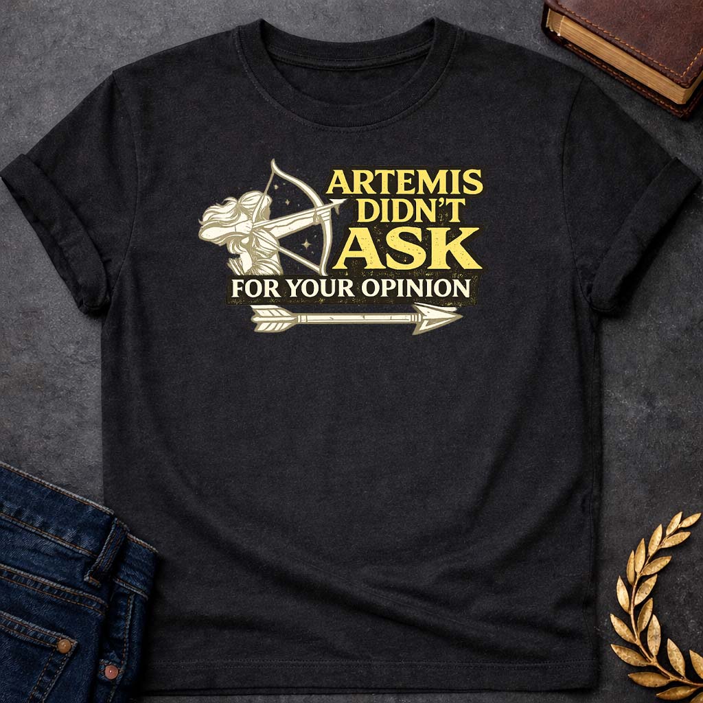 artemis didnt ask for your opinion greek mythology youth t shirt featuring detailed Greek mythology artwork, symbolic design, and bold graphic style