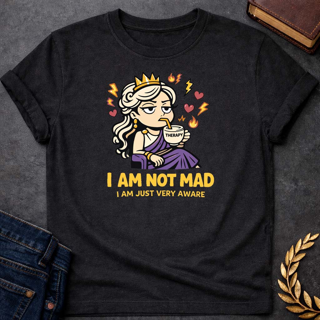 hera i am not mad i am just very aware greek mythology youth t shirt featuring detailed Greek mythology artwork, symbolic design, and bold graphic style