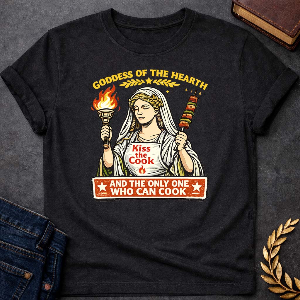 hestia goddess of the hearth greek mythology youth t shirt featuring detailed Greek mythology artwork, symbolic design, and bold graphic style