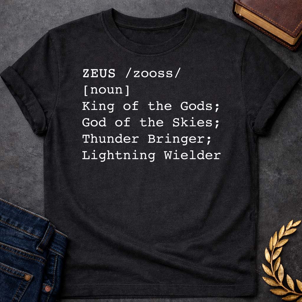 zeus dictionary definition greek mythology youth heavy cotton™ tee featuring lightning bolt, sky god power symbolism in bold Greek mythology design