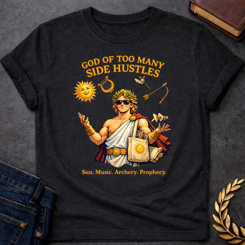 apollo god of too many side hustles greek mythology youth heavy cotton™ tee featuring detailed Greek mythology artwork, symbolic design, and bold graphic style