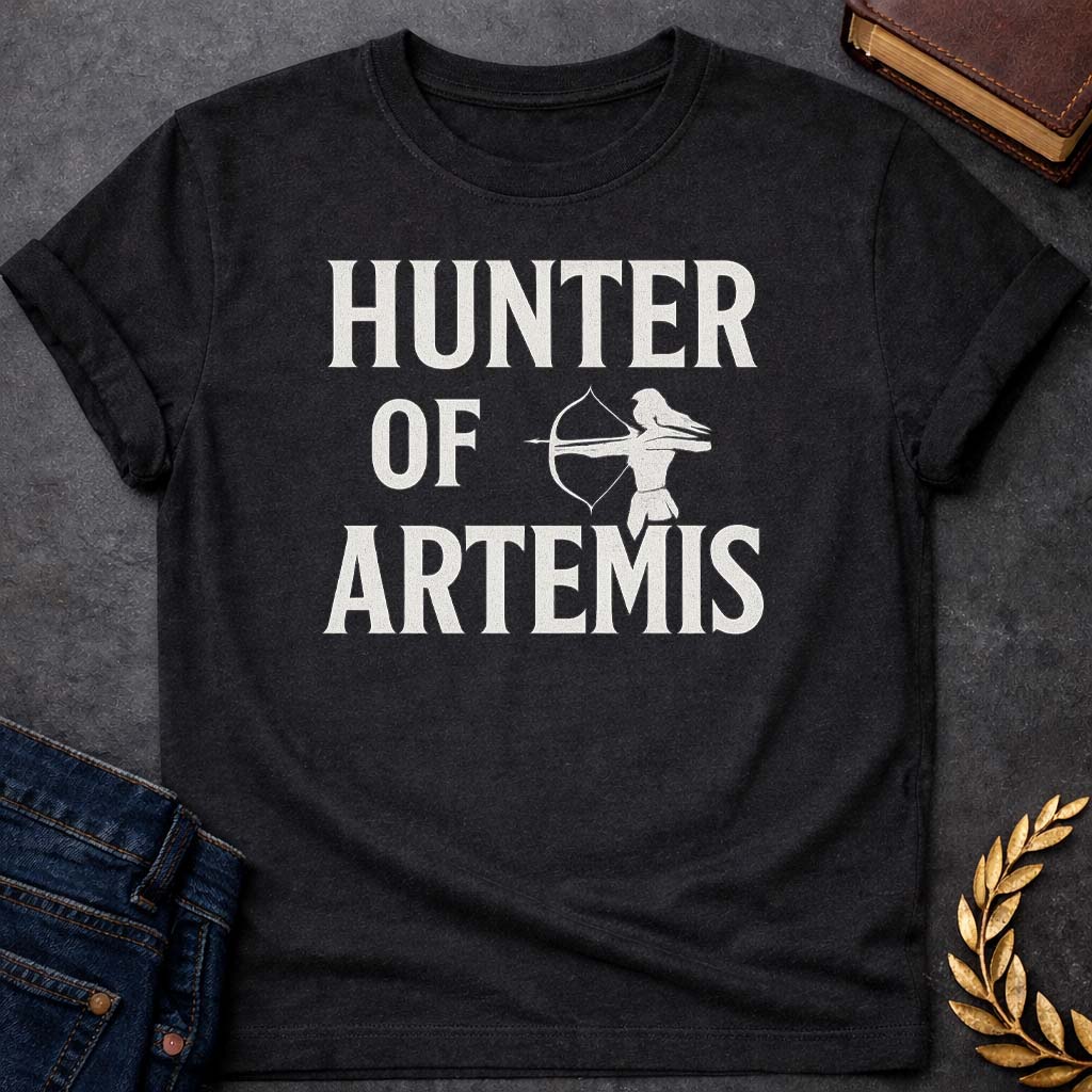 hunter of artemis greek mythology youth t shirt featuring detailed Greek mythology artwork, symbolic design, and bold graphic style