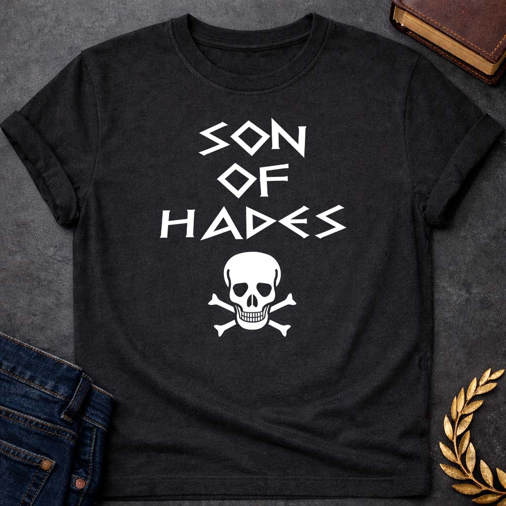 son of hades greek mythology unisex softstyle adult t shirt featuring underworld king, skull motifs, dark Greek mythology design