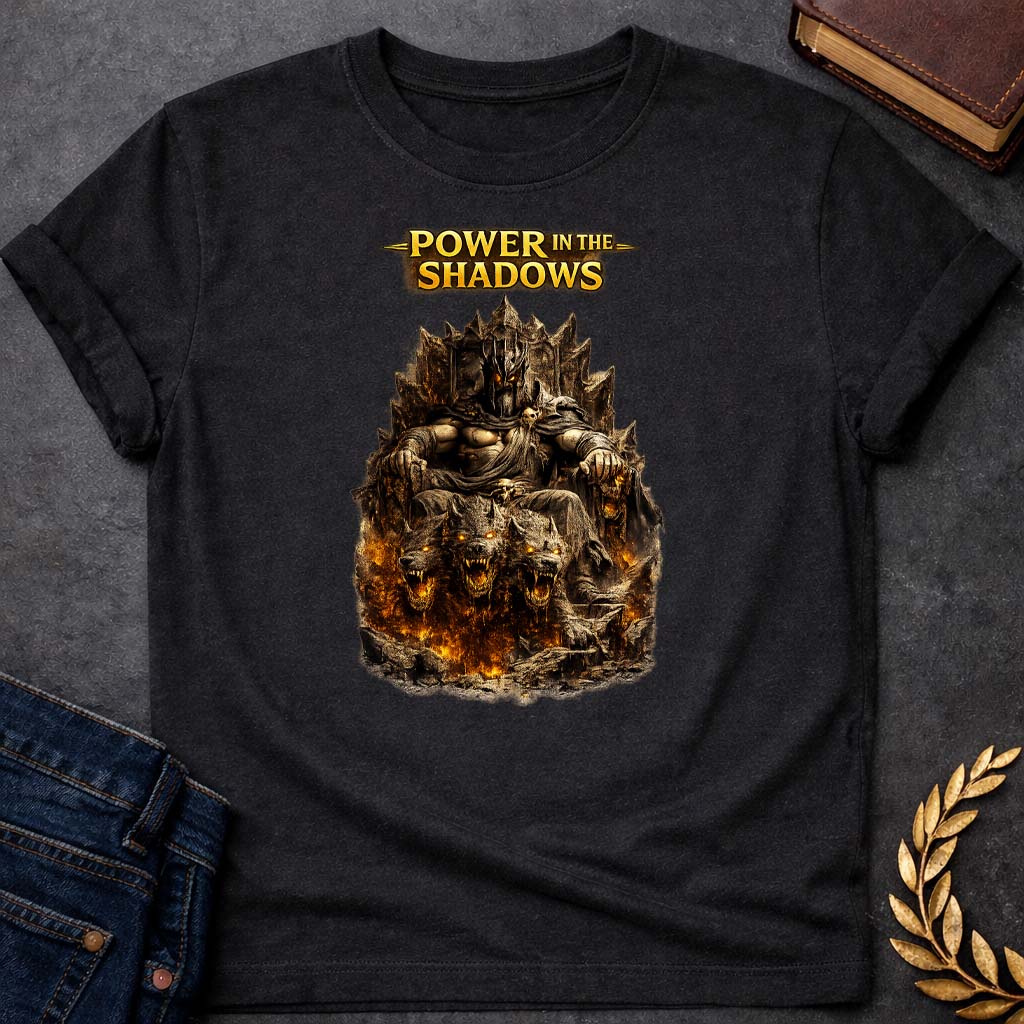 hades power in the shadows greek mythology kids heavy cotton™ tee featuring underworld king, skull motifs, dark Greek mythology design