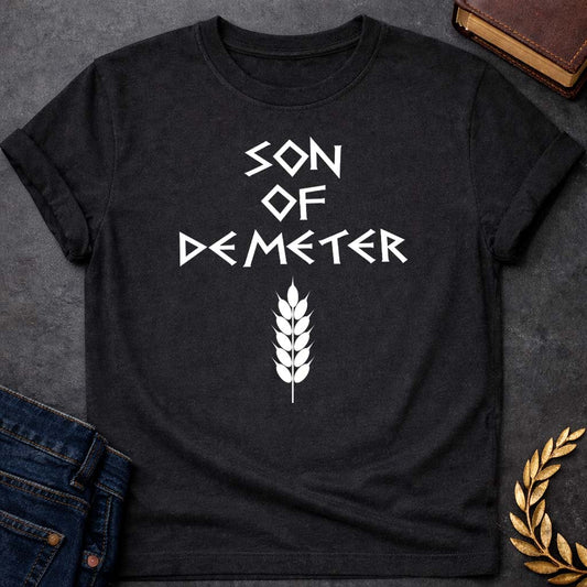 son of demeter greek mythology unisex softstyle adult t shirt featuring detailed Greek mythology artwork, symbolic design, and bold graphic style