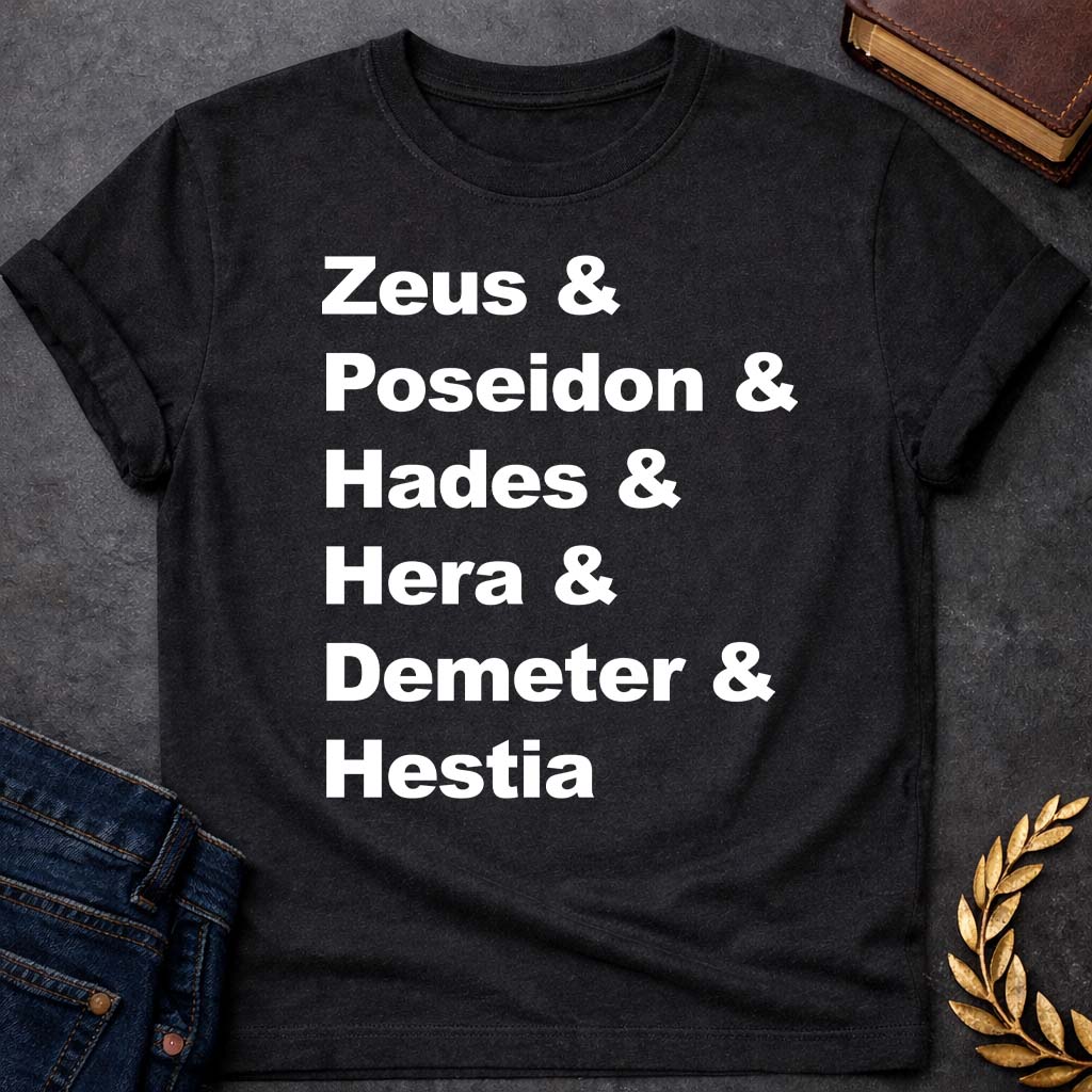 greek mythology the original og god names unisex softstyle adult t shirt featuring detailed Greek mythology artwork, symbolic design, and bold graphic style