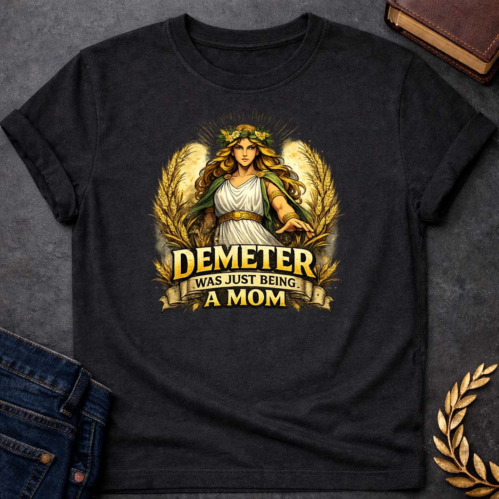 demeter was just being a mom greek mythology youth t shirt featuring detailed Greek mythology artwork, symbolic design, and bold graphic style