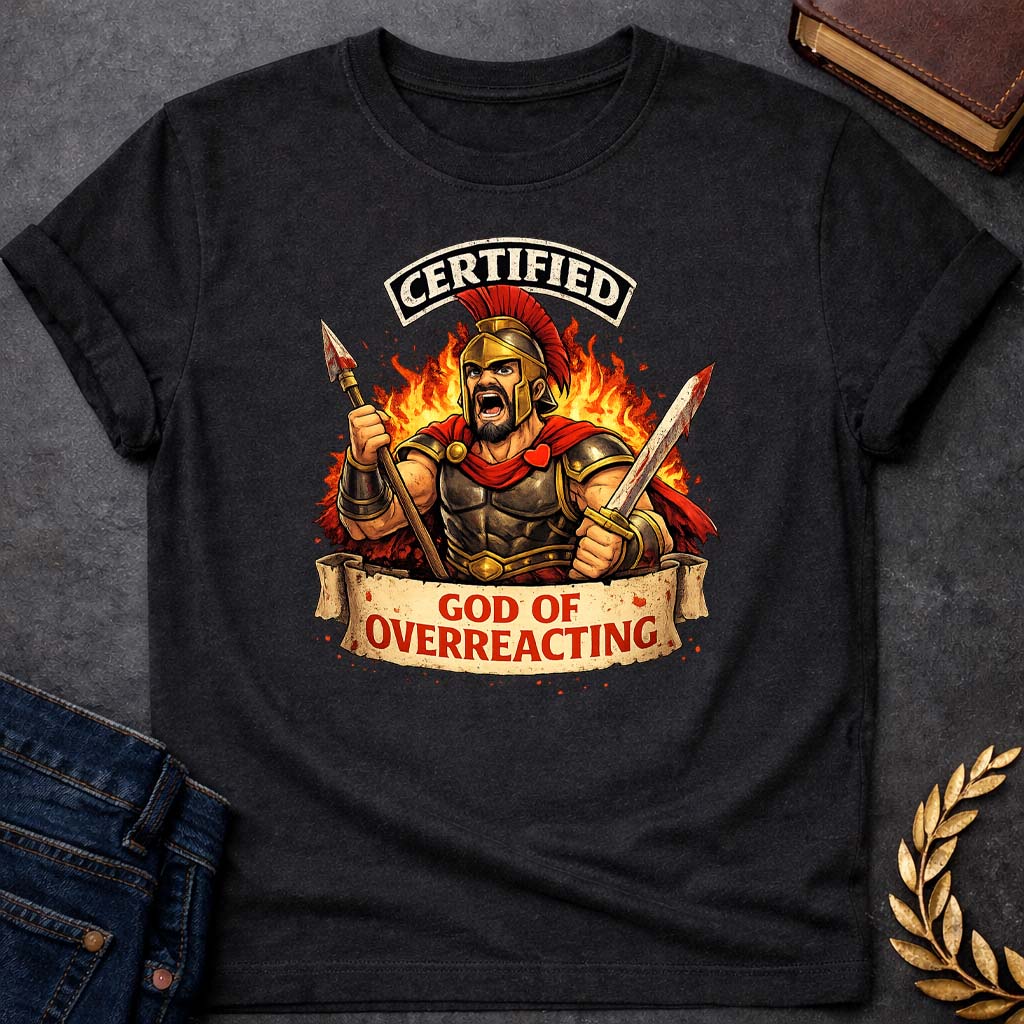 ares certified god of overreacting greek mythology youth heavy cotton™ tee featuring warrior armor, battle symbolism, god of war Greek mythology design
