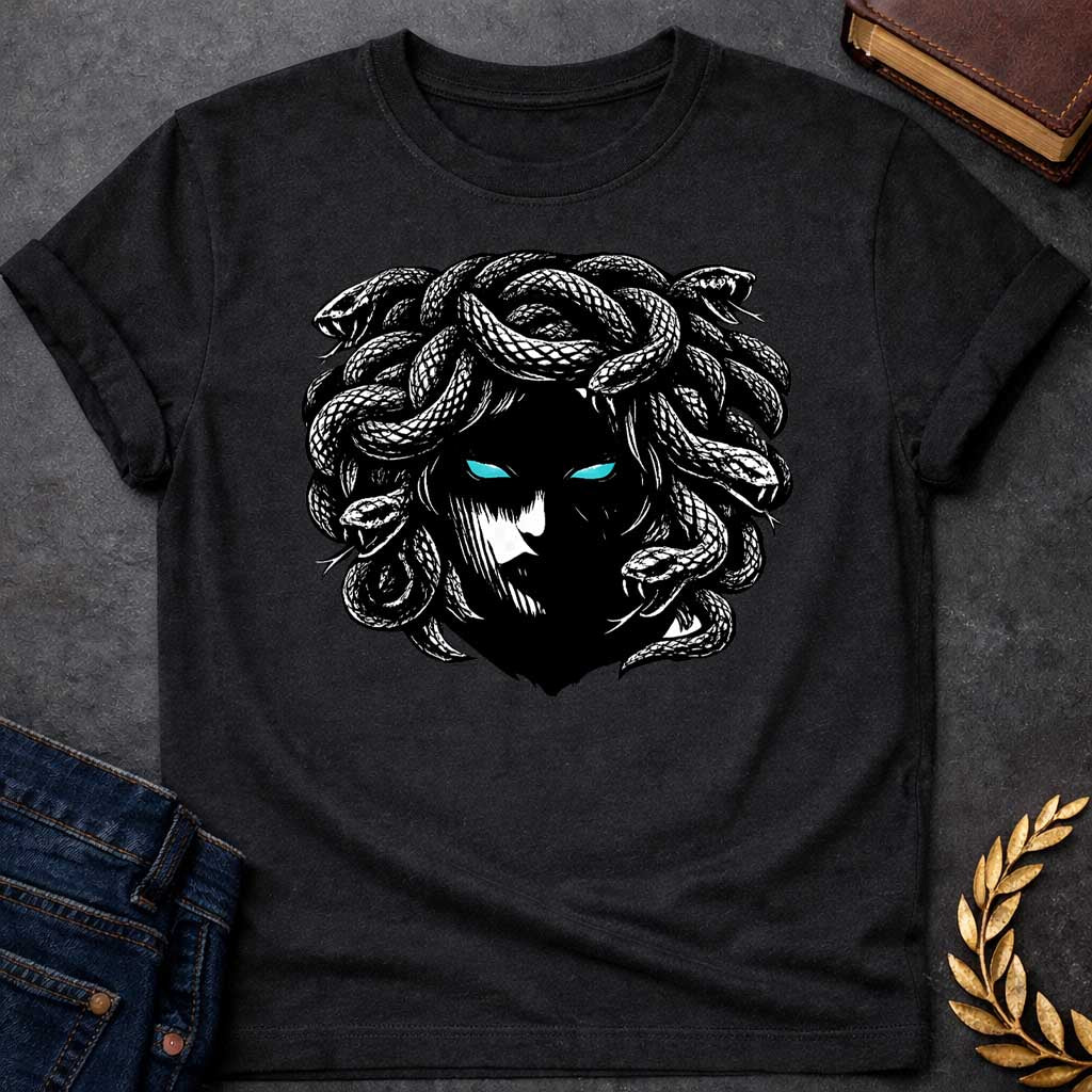 medusa gothic horror style greek mythology youth shirt featuring detailed Greek mythology artwork, symbolic design, and bold graphic style