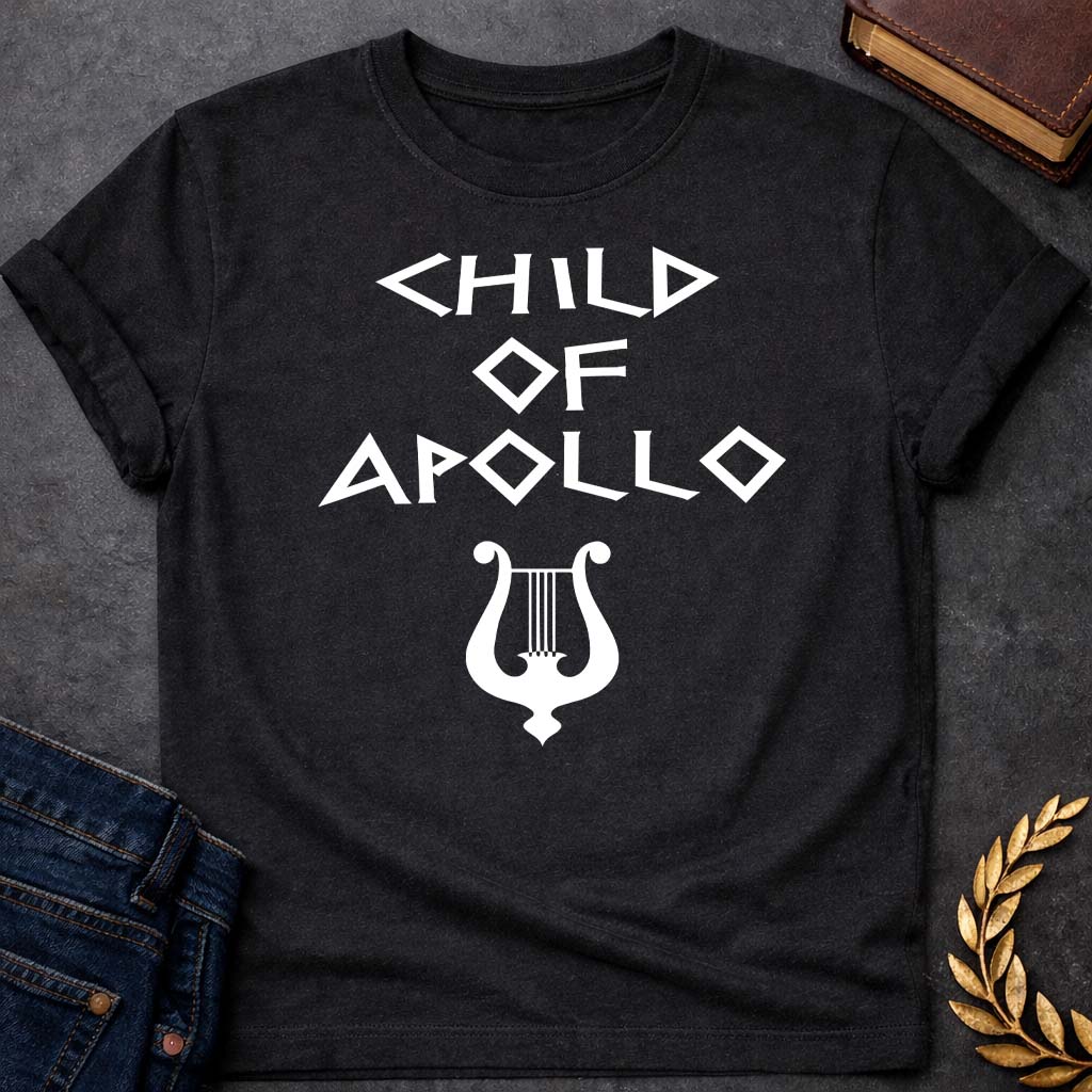 child of apollo greek mythology unisex softstyle adult t shirt featuring detailed Greek mythology artwork, symbolic design, and bold graphic style