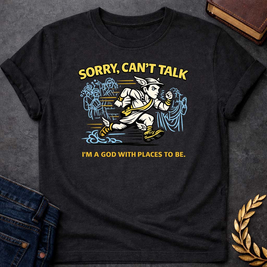 hermes sorry cant talk greek mythology youth t shirt featuring detailed Greek mythology artwork, symbolic design, and bold graphic style