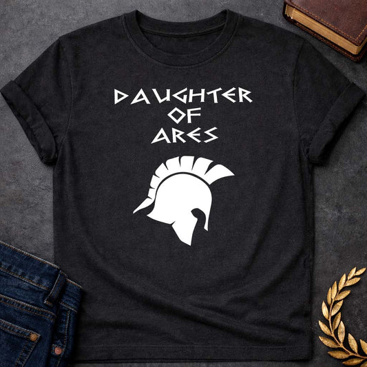 Daughter of Ares Greek Mythology Adult T-Shirt featuring warrior armor, battle symbolism, god of war Greek mythology design