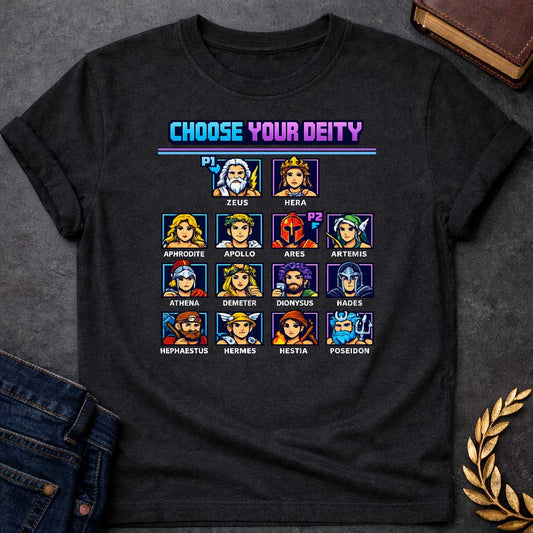 the olympians choose your deity greek mythology youth t shirt featuring detailed Greek mythology artwork, symbolic design, and bold graphic style