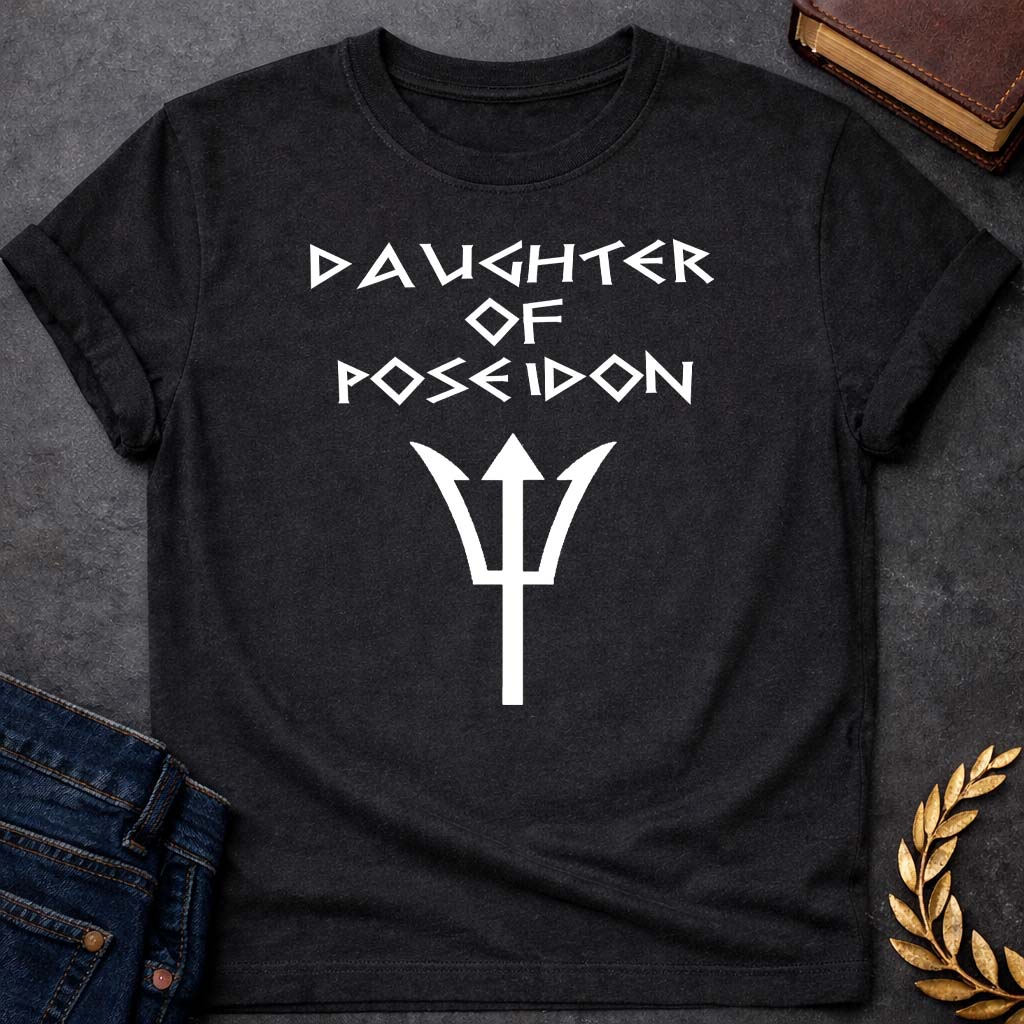 daughter of poseidon unisex softstyle adult t shirt featuring trident, ocean waves, sea god symbolism in Greek mythology design