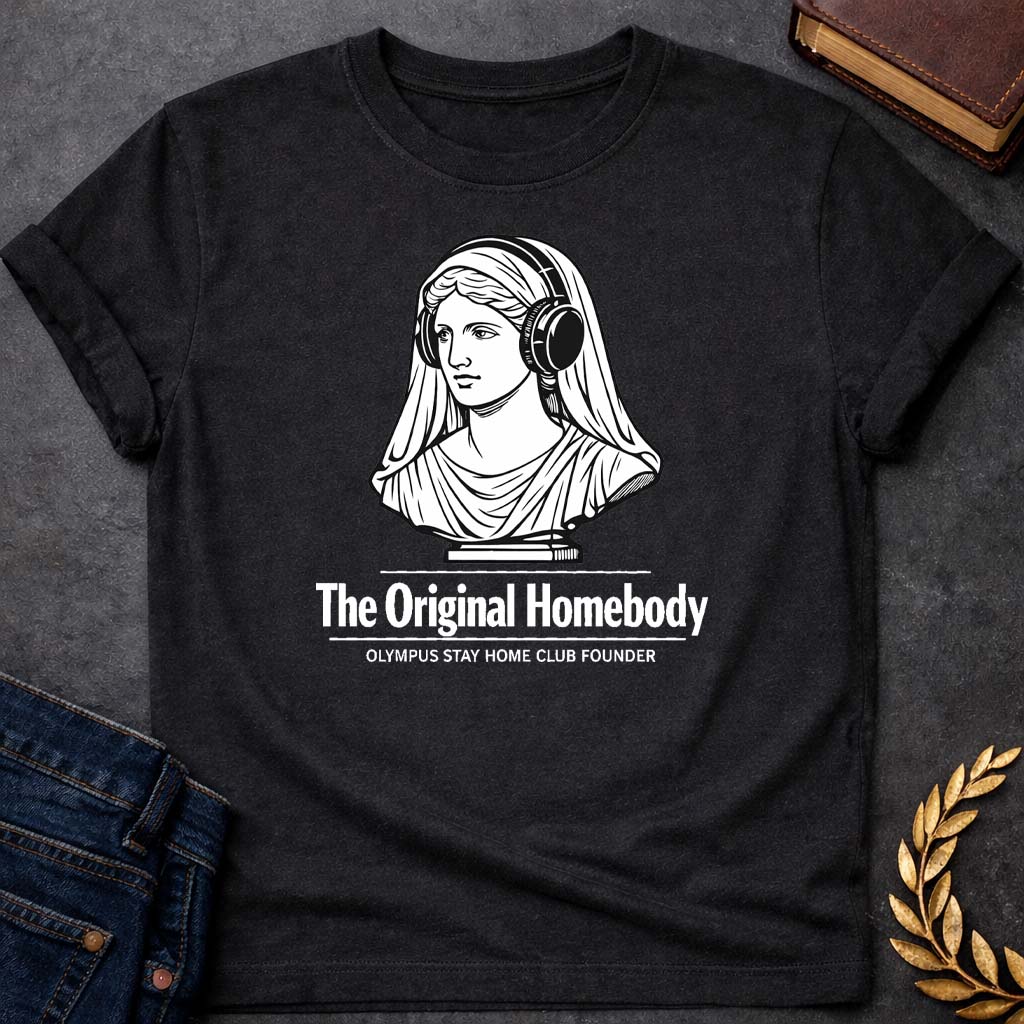 hestia the original homebody greek mythology youth t shirt featuring detailed Greek mythology artwork, symbolic design, and bold graphic style