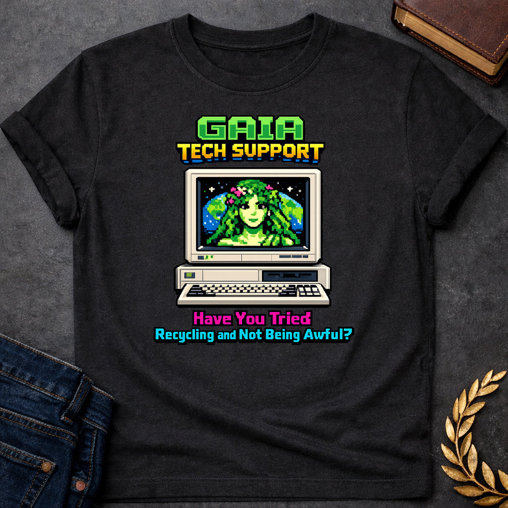 gaia tech support greek mythology adult shirt featuring detailed Greek mythology artwork, symbolic design, and bold graphic style