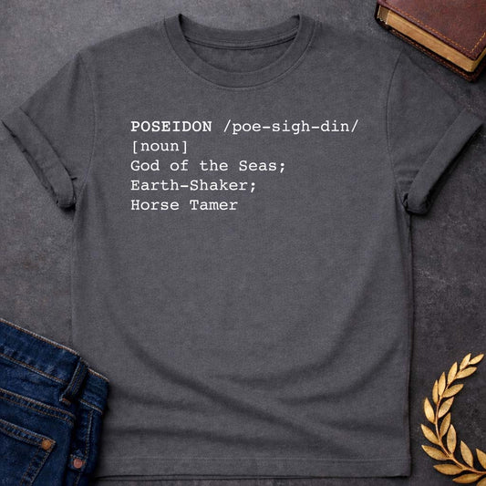poseidon dictionary definition greek mythology youth heavy cotton™ tee featuring trident, ocean waves, sea god symbolism in Greek mythology design