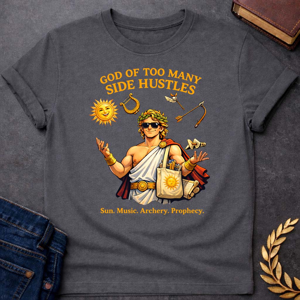 apollo god of too many side hustles greek mythology youth heavy cotton™ tee featuring detailed Greek mythology artwork, symbolic design, and bold graphic style