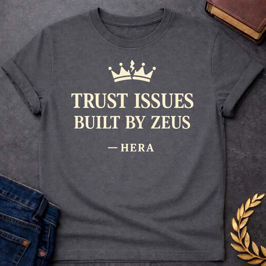 hera trust issues built by zeus greek mythology youth t shirt featuring lightning bolt, sky god power symbolism in bold Greek mythology design