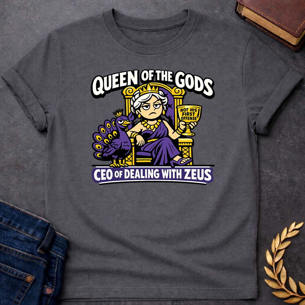 hera queen of the gods greek mythology youth t shirt featuring detailed Greek mythology artwork, symbolic design, and bold graphic style