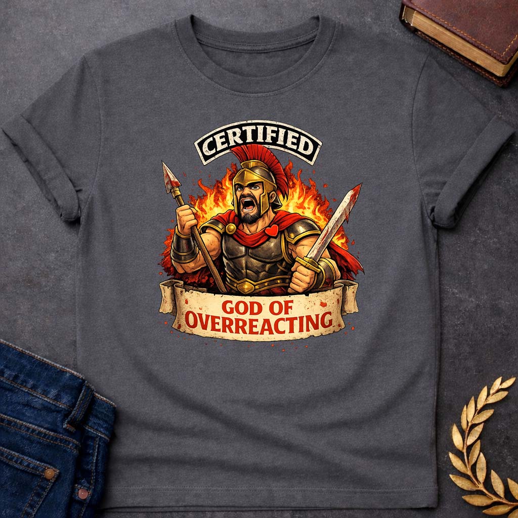 ares certified god of overreacting greek mythology youth heavy cotton™ tee featuring warrior armor, battle symbolism, god of war Greek mythology design