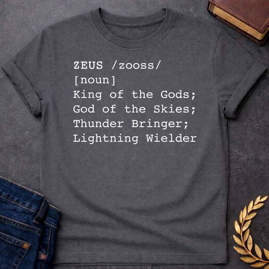 zeus dictionary definition greek mythology youth heavy cotton™ tee featuring lightning bolt, sky god power symbolism in bold Greek mythology design