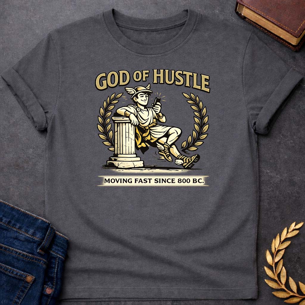 hermes god of hustle greek mythology youth t shirt featuring detailed Greek mythology artwork, symbolic design, and bold graphic style