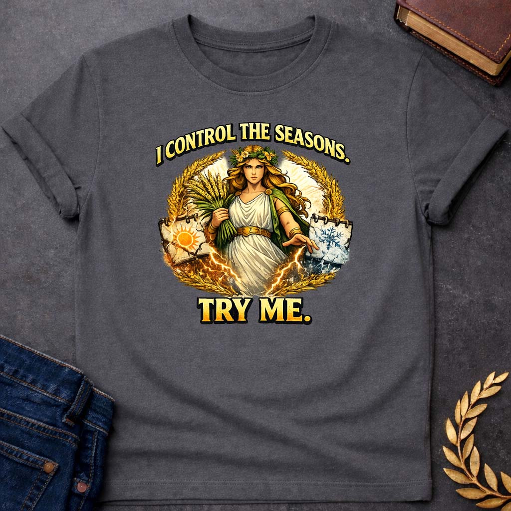 demeter i control the seasons greek mythology youth t shirt featuring detailed Greek mythology artwork, symbolic design, and bold graphic style