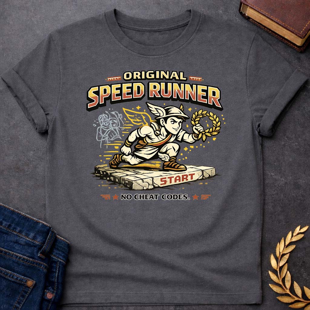 hermes original speed runner greek mythology youth t shirt featuring detailed Greek mythology artwork, symbolic design, and bold graphic style