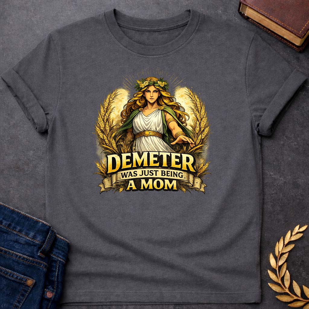 demeter was just being a mom greek mythology youth t shirt featuring detailed Greek mythology artwork, symbolic design, and bold graphic style