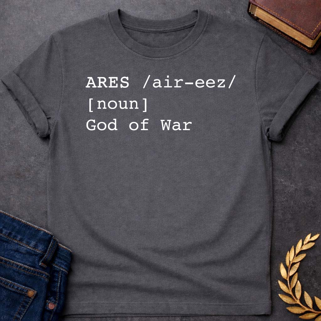 ares dictionary definition greek mythology youth heavy cotton™ tee featuring warrior armor, battle symbolism, god of war Greek mythology design