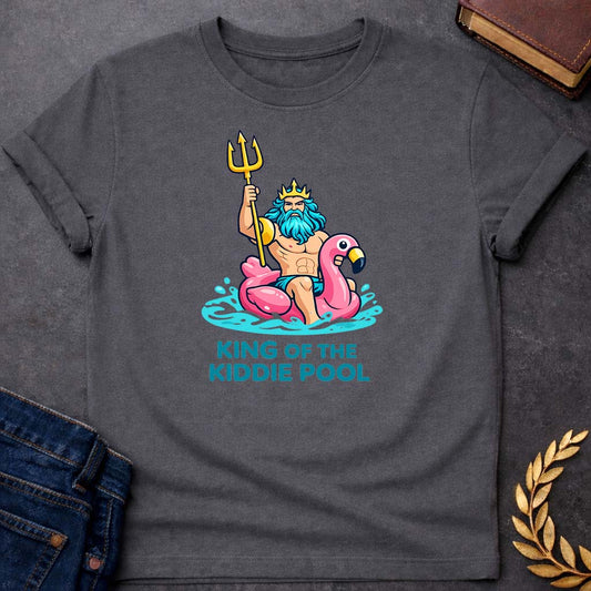 poseidon king of the kiddie pool greek mythology youth t shirt featuring trident, ocean waves, sea god symbolism in Greek mythology design