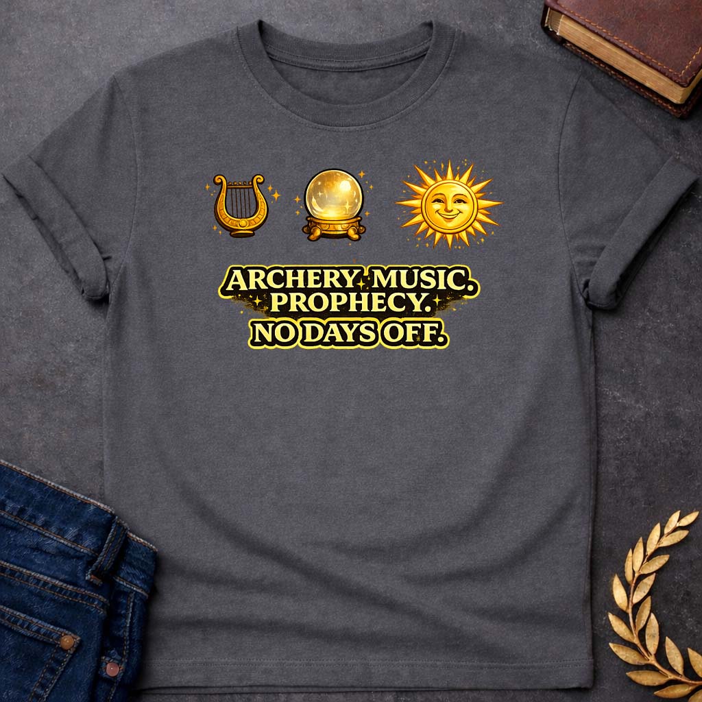 apollo archery music prophecy no days off greek mythology youth heavy cotton™ tee featuring detailed Greek mythology artwork, symbolic design, and bold graphic style