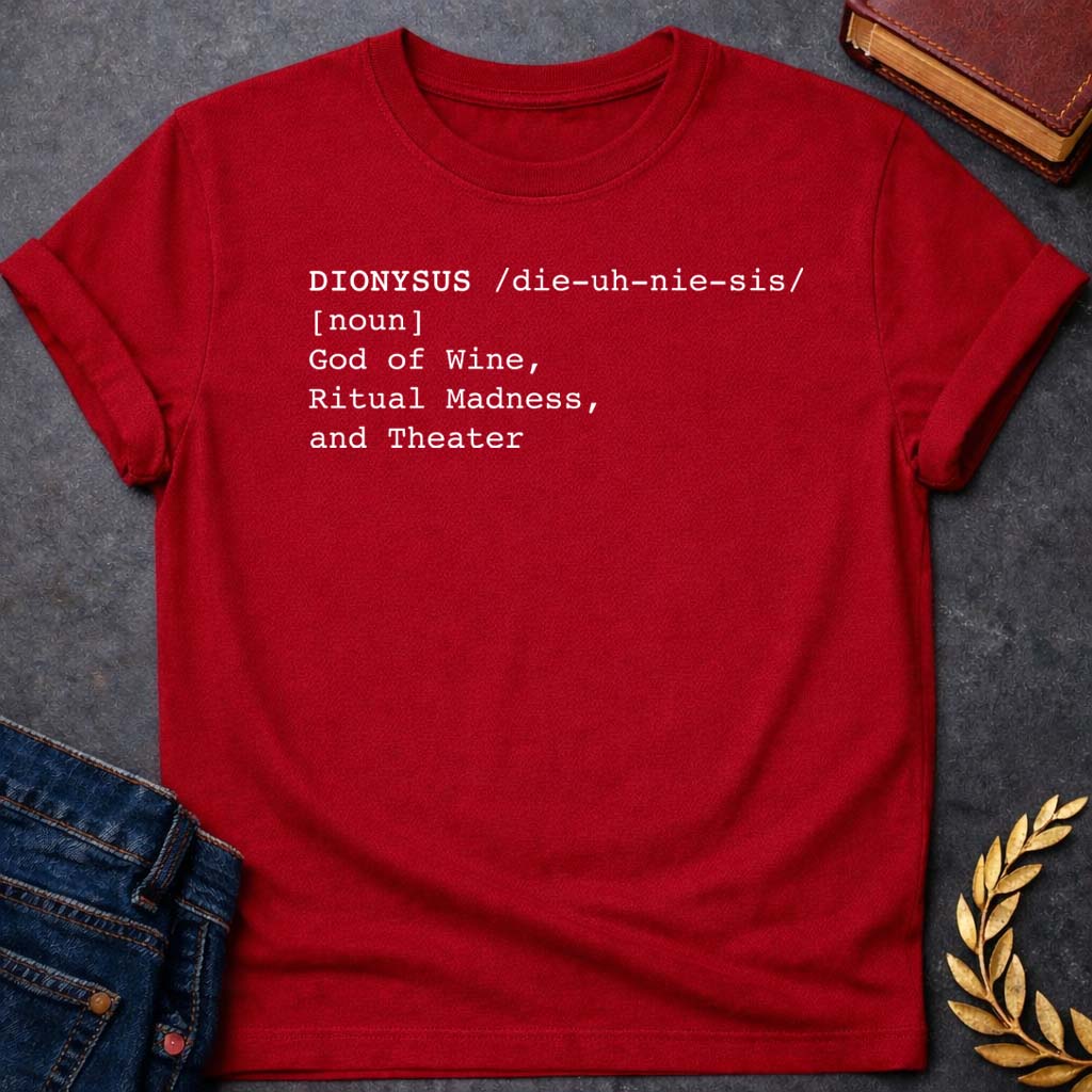 dionysus dictionary definition greek mythology unisex softstyle adult t shirt featuring detailed Greek mythology artwork, symbolic design, and bold graphic style