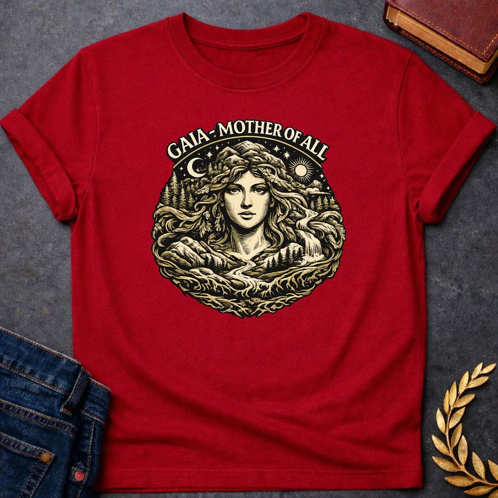 gaia mother of all greek mythology adult shirt featuring detailed Greek mythology artwork, symbolic design, and bold graphic style