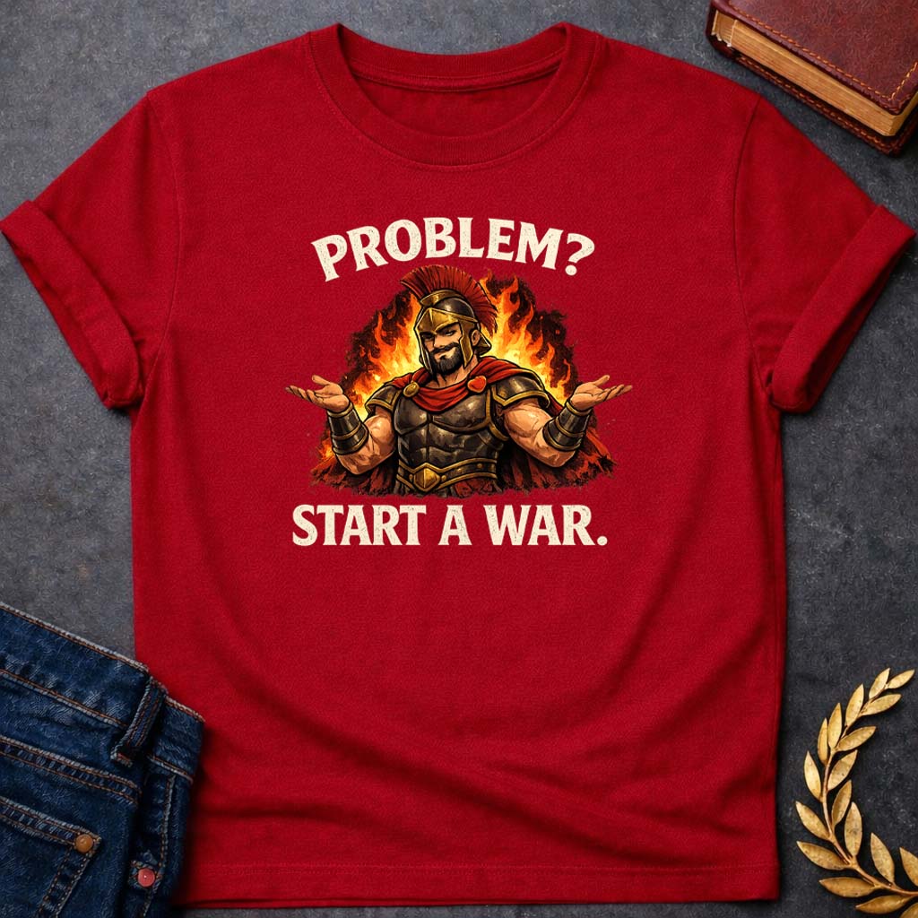 ares problem start a war greek mythology youth heavy cotton™ tee featuring warrior armor, battle symbolism, god of war Greek mythology design