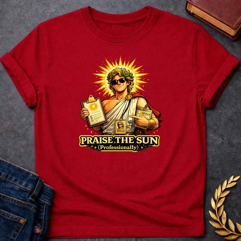 apollo praise the sun greek mythology unisex softstyle adult t shirt featuring detailed Greek mythology artwork, symbolic design, and bold graphic style