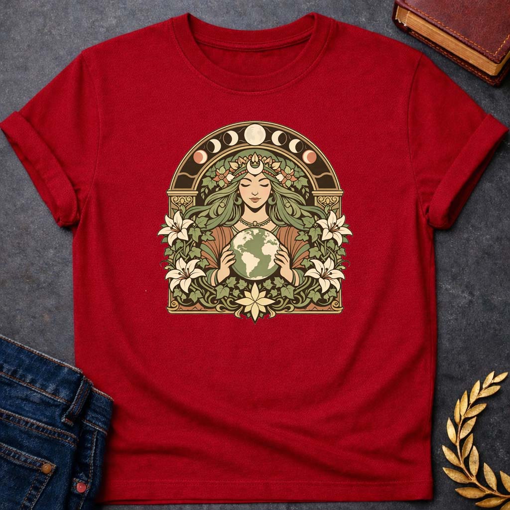 gaia earth goddess greek mythology adult shirt featuring detailed Greek mythology artwork, symbolic design, and bold graphic style