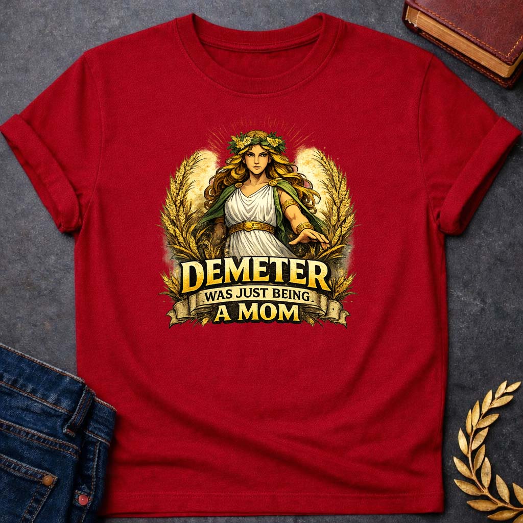 demeter was just being a mom greek mythology youth t shirt featuring detailed Greek mythology artwork, symbolic design, and bold graphic style