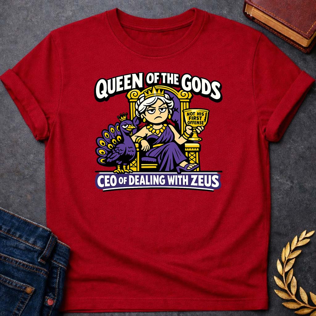 hera queen of the gods greek mythology youth t shirt featuring detailed Greek mythology artwork, symbolic design, and bold graphic style
