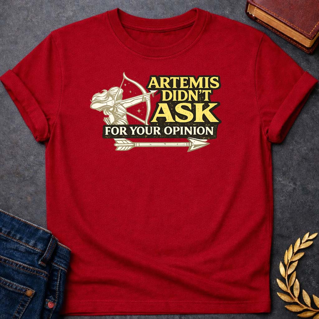 artemis didnt ask for your opinion greek mythology youth t shirt featuring detailed Greek mythology artwork, symbolic design, and bold graphic style