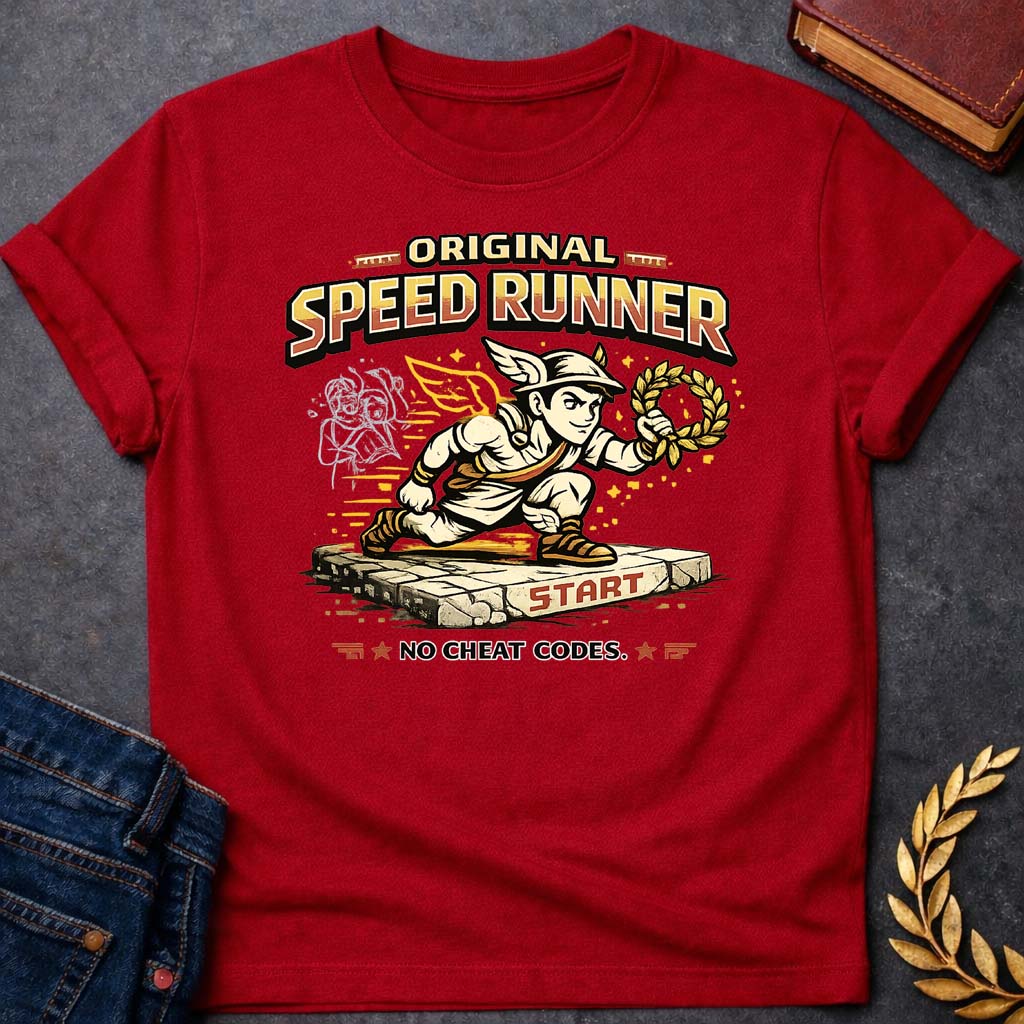hermes original speed runner greek mythology youth t shirt featuring detailed Greek mythology artwork, symbolic design, and bold graphic style
